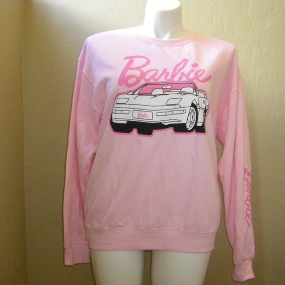 Barbie Sweatshirt Pink Barbie Logo & Barbie Corvette Women's Sizes NWT - Picture 1 of 15